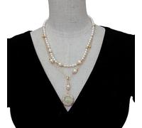 DSZUJTYROP Cultured White Pearl 23mm Green Necklace Earrings Set Gemstone Jewelry Set