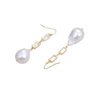 DSZUJTYROP Cultured White Pearl Pave Chain Dangle Hook Earrings For Women Lady Gift