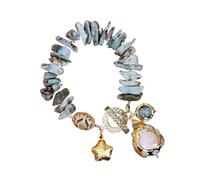 DSZUJTYROP Cultured White Pearl Rare Blue Stone Gold Plated Edge Glass Beads Bracelet Party Gifts Bangle