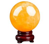 DSZUJTYROP Feng Shui Citrine Crystal Sphere Ball, with Wooden Stand,Yellow Calcite Office Gumper for Home Ornaments Decoration,20cm/7.9in