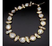 DSZUJTYROP Freshwater Cultured White Biwa Pearl Coin Pearl Gold plated Necklace Bracelet Earrings Sets(Necklace)