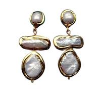 DSZUJTYROP Freshwater Cultured White Biwa Pearl Coin Pearl Gold plated Necklace Bracelet Earrings Sets(Earrings)