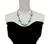 DSZUJTYROP Freshwater White Pearl 18x32mm Blue Rice String Necklace Bohemian Jewelry