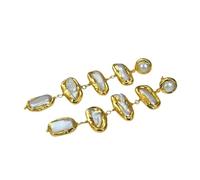 DSZUJTYROP Freshwater White Pearl Yellow Gold Edge Plated Pearl Stud Earrings