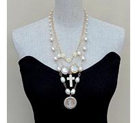 DSZUJTYROP Freshwater White Rice Pearl Gold Plated Necklace White Shell Virgin Mary Charm Pendant 20" for women