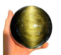 DSZUJTYROP Gold Obsidian Crystal Sphere Quartz Ball Ornaments Feng Shui Stone for Witchcraft Scrying Home Decoration,3.5"(9cm)