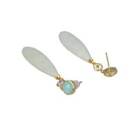 DSZUJTYROP Green Jade Teardrop Crystal Stud Earrings Ethnic Style Lady Gift Jewelry