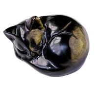 DSZUJTYROP Hand Carved Golden Obsidian Cat Statue, Stone Sleeping Decorations,Polished Lucky Cute Figurines for Office Desk Home Decor