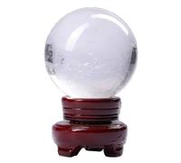 DSZUJTYROP Home Decoration Clear Quartz Crystal Ball, Sphere with Wood Stand,Fengshui Balls Ornaments for Witchcraft and,10cm