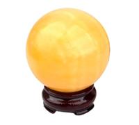 DSZUJTYROP Large Yellow Jade Crystal Ball Beige Topaz Crystals Sphere with Wooden Stand Home Decor for, Feng Shui,6.3"(16cm)