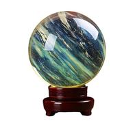 DSZUJTYROP Melting Yellow Crystal Ball Citrine Sphere with Wooden Stand Quartz for Feng Shui Home Decoration,8cm