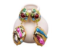 DSZUJTYROP Mix Color Shell Pearl Pave Earrings Jade Stud Women Jewelry Gift