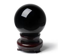 DSZUJTYROP Obsidian Crystal Ball for Fengshui Black Divination Sphere, Home Decoration Polished with Wooden Base,50mm