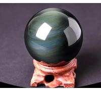 DSZUJTYROP Obsidian Crystal Ball Ornaments Rainbow Eye Raw Stone Feng Shui Living Room Office Black Decoration,55mm