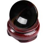 DSZUJTYROP Obsidian Crystal Ball with Wooden Stand Gemstone Sphere Figurine Black Decorative for Home Witchcraft,Dia 1.2"