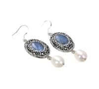 DSZUJTYROP Pearl Earrings White Rice Pearl Blue Gunmetal Gold Plated hook Earrings