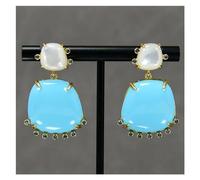 DSZUJTYROP Pendientes colgantes pavimentados de circonia cúbica azul turquesa de forma libre de concha blanca, anillos de piedras preciosas for mujer, joyería de moda