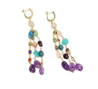DSZUJTYROP Pendientes de gancho de circonia cúbica con cadena de cristal, pepita de amatista, gemas multicolores, regalos de joyería for boda y vacaciones