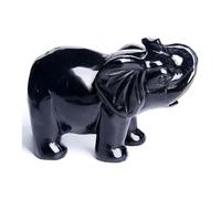 DSZUJTYROP Polished Black Obsidian Elephant Decor Crystal Cute Stone Statue Hand-Carved Big Sculpture Figurines Home Room Office Desk Decoration Gifts,L