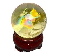 DSZUJTYROP Polished Citrine Colorful Rainbow Crystal Stone Sphere Gemstone Ball for Decoration and Feng Shui Home Decor,58-60mm