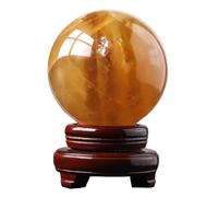 DSZUJTYROP Polished Citrine Crystal Ball Yellow Calcite Sphere Gemstone with Wooden Stand Figurine for Home Decoration and Feng Shui,13cm