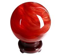 DSZUJTYROP Polished Red Crystal Ball Sphere, Melting Quartz Gemstone with Stand, Stone for Home Office Dining Table,8cm/3.14in