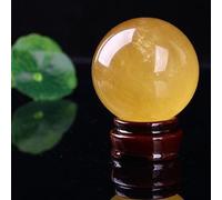 DSZUJTYROP Raw Stone Polished Yellow Crystal Ball Ornaments Calcite Iceland Spar,120mm