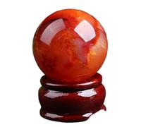 DSZUJTYROP Red Agate Crystal Stone with Wooden Stand, Sculpture Figurine Ball,Feng Shui Gemstone Sphere for Home Office Decoration,40mm