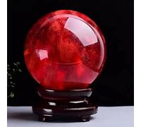 DSZUJTYROP Red Crystal Ball Luck Ornaments Feng Shui with Wood Stand Smelting Crystals Stone Porch Living Room Decorative,22cm/8.7in