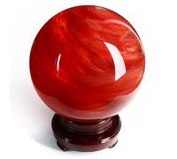 DSZUJTYROP Red Crystal Ball Melting Quartz with Stand Balls Worry Stone Home Office Decoration Crystals Collection,12cm/4.7in