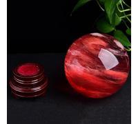 DSZUJTYROP Red Crystal Ball with Stand, Sphere Melting Quartz Gemstone for, Divination, Home Decoration,Red-17cm
