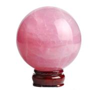 DSZUJTYROP Rose Quartz Sphere Crystal Ball with Wood Stand Divination Stone Home Decoration Lovers Gifts,9cm/3.5in