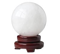 DSZUJTYROP White Calcite Ball Quartz Crystal with Wooden Base,White-17cm