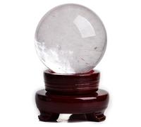 DSZUJTYROP White Clear Crystal Ball Statue Quartz Sphere with Wood Stand Large for Fengshui, Divination,Home Office Decoration,4.7"(12cm)