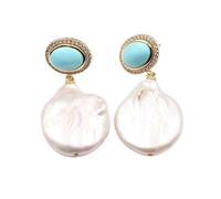 DSZUJTYROP White Coin Pearl Blue Pave Stud Dangle Earrings Office style For Women