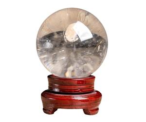 DSZUJTYROP White Crystal Ball Ornaments Divination Sphere Gemstone with Wooden Stand for Witchcraft Home Decor Housewarming Gift,100mm