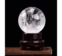DSZUJTYROP White Crystal Balls Clear Quartz Sphere Ball Collection Ornament +Wooden Base,Fengshui Divination Decor,10cm
