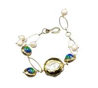 DSZUJTYROP White Pearl Blue Glass Chain Bracelet 8"