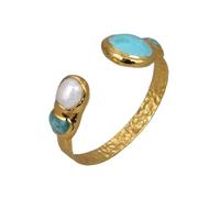 DSZUJTYROP White Pearl Green Gold Edge Plated Bangle Women Vintage Style Open Bracelet