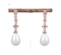 DSZUJTYROP White Teardrop Sea Shell Pearl Rose Gold Plated Earrings