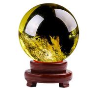 DSZUJTYROP Yellow Citrine Crystal Ball with Wooden Base, Gemstone Sphere Divnation Feng Shui Gifts Decorative for Wealth and Success,10cm/3.9in