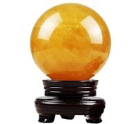 DSZUJTYROP Yellow Citrine Crystal Sphere Ball +Stand Gemstone Quartz Sculpture Figurine Feng Shui for Wealth and Success,Diameter3.9