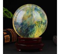 DSZUJTYROP Yellow Crystal Ball Smelting Home Office Feng Shui Ornaments with Base,110mm