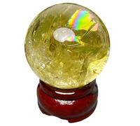 DSZUJTYROP Yellow Crystal Sphere Citrine Colorful Rainbow Ball Polished Divination Decorative Balls for Feng Shui,5.5-5.8cm