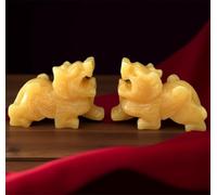 DSZUJTYROP Yellow Jade Pi Yao/Pi Xiu Statue,A Pair Topaz Feng Shui Porsperity Sculpture,HandCarved Gemstone Figurines for Fortune Home Decoration,10cm