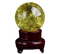 DSZUJTYROP Yellow Quartz Calcite Iceland Spar Crystal Balls for Feng Shui Decoration +Bracket, ball-8cm