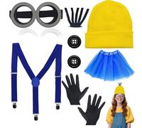 DTAOZFA Disfraz Amarillo para Cosplay, Accesorios de disfraces de Halloween, Unidades de Disfraz Amarillo para Cosplay, Sombrero amarillo, cabello falso, gafas de vapor, tirantes, etc