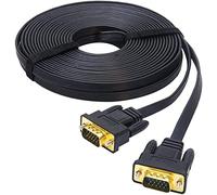 DTech Cable VGA de 10 m, ultrafino, plano, para monitor de ordenador, largo de 32 pies, macho a macho, 15 pines, cable SVGA estándar, color negro