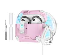 Dteck Funda magnética para Apple AirPods Pro 3 (3ª generación, versión 2025) con llavero y kit de limpieza, clip de bloqueo seguro, compatible con MagSafe, funda protectora ligera para auriculares