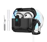 Dteck Funda magnética para Apple AirPods Pro 3 (3ª generación, versión 2025) con llavero y kit de limpieza, clip de bloqueo seguro, compatible con MagSafe, funda protectora ligera para auriculares